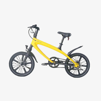 Yellow bicycle with black components on a white background