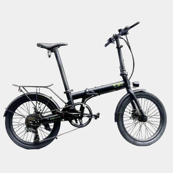 Black folding bicycle on a grey background