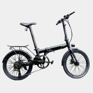 Black folding bicycle on a grey background