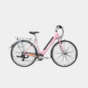 Pink bicycle on a white background