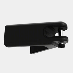 Black metal bracket on a gray background