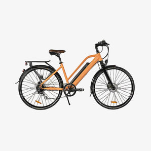 Orange bicycle on a gray background