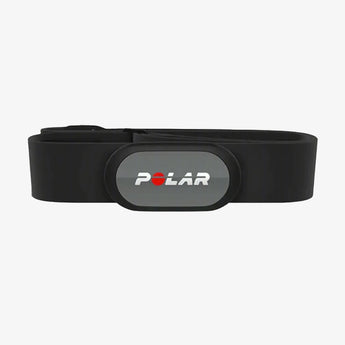 Black and gray heart rate monitor with Polar logo on a light gray background
