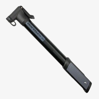 Blackburn Grid Mini Pump, a hand pump designed for bicycles, showing a black body with gray accents and branding details.