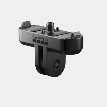 A black GoPro Magnetic Latch Mount designed for the HERO13 Black camera. It features a dual-latch mechanism and is constructed from durable metal.