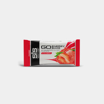 A single S18 GO Energy Bake strawberry flavor protein bar wrapper, shown on a clean light gray background.