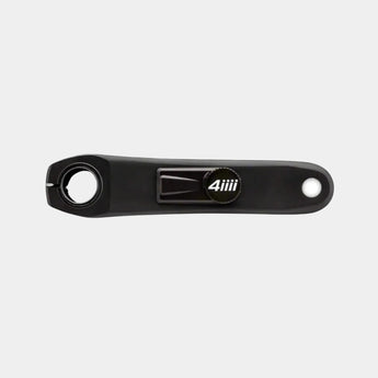 A black 4iiii Precision 3.0 power meter for bicycles, with a badge indicating compatibility with Apple Find My.