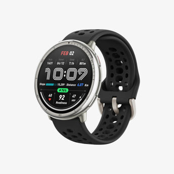 Smartwatch with a black perforated band on a white background