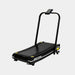 Black treadmill with handlebar on a white background