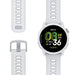 White smartwatch with a black display on a white background