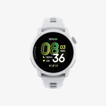 White smartwatch with a black display on a white background