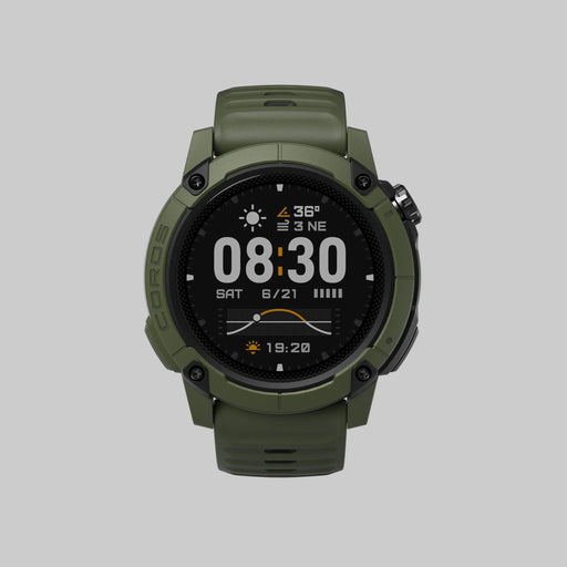 Green smartwatch on a white background