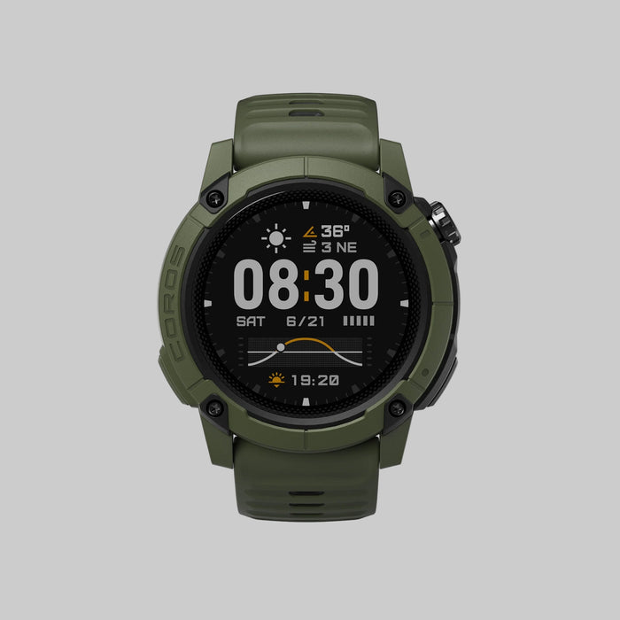 Green smartwatch on a white background