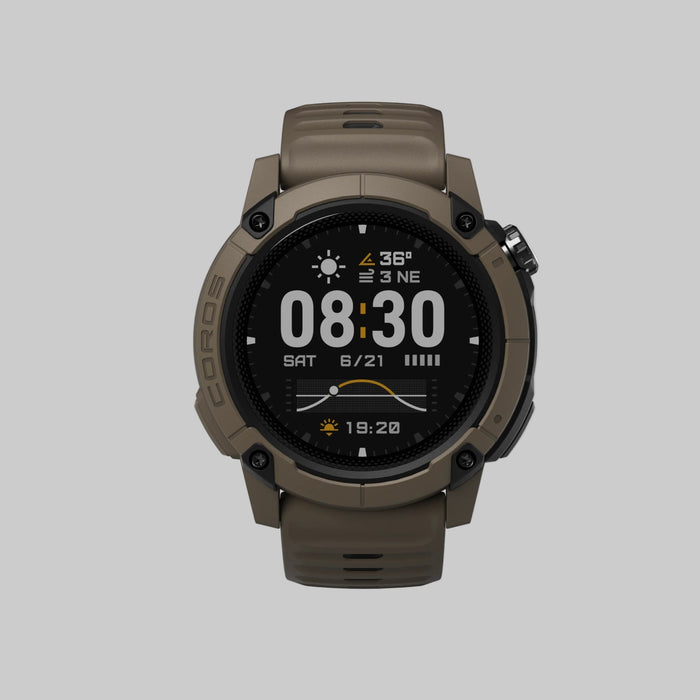 Smartwatch with a brown band on a white background