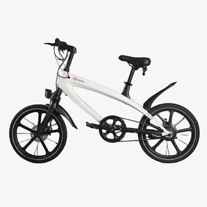 White bicycle with black wheels on a white background