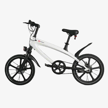 White bicycle with black wheels on a white background