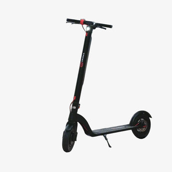 Black scooter with red accents on a white background