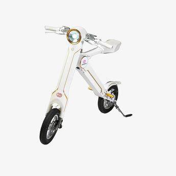 White electric scooter with gold accents on a white background