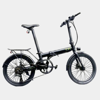 Black folding bicycle on a grey background