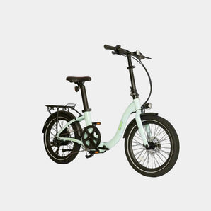 Light blue electric bike on a grey background