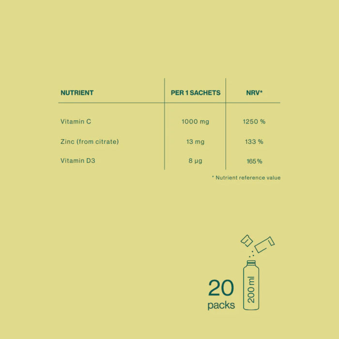 Nutritional information table for a product on a green background