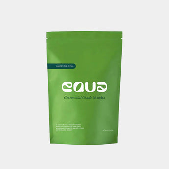 Green package of equa ceremonial grade matcha on a white background