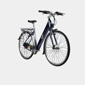 Navy blue bicycle on a white background