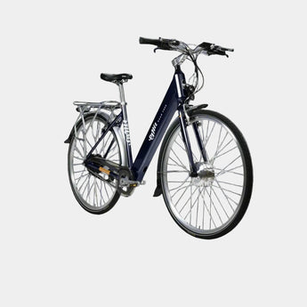 Navy blue bicycle on a white background