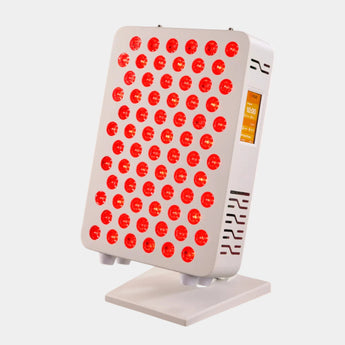 Red light therapy device with multiple red LED lights on a white background