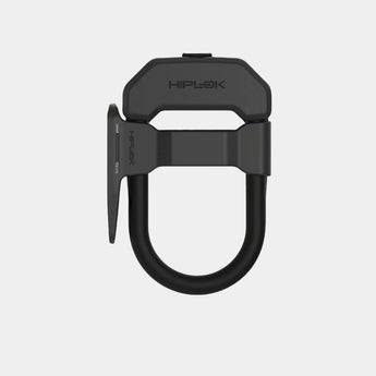 A close-up of the Hiplok DX D-Lock with Frame Clip being attached to a bicycle frame.