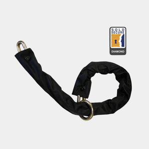 A black HIPLOK XL Maximum Security Noose Chain designed for bicycle and motorbike security. The chain is made of 14mm steel links and has a locking length of up to 1 meter.