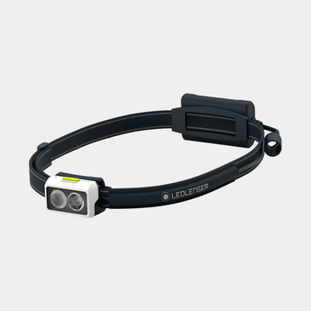 Black LEDLENSER headlamp on a white background