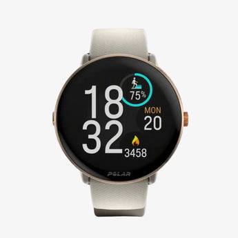 Smartwatch with a light gray strap on a gray background