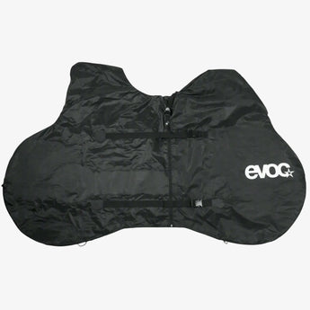 A black EVOC bike rack cover designed for road bikes, displayed against a white background.