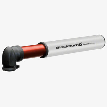 Blackburn Mammoth 2 Stage Mini-Pump, with silver body and red accents, designed for mountain bike tire inflation.