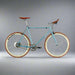 Light blue bicycle with brown wheels on a white background