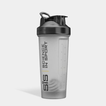A translucent gray shaker bottle with a black lid, featuring the vertical text 'sis | SCIENCE IN SPORT' on the front, set against a light gray background.