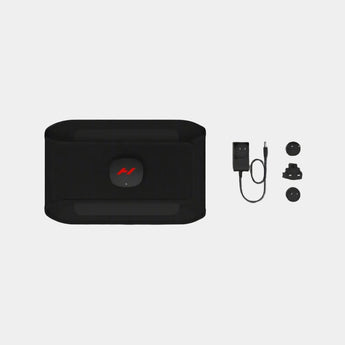Black electronic device with components on a gray background