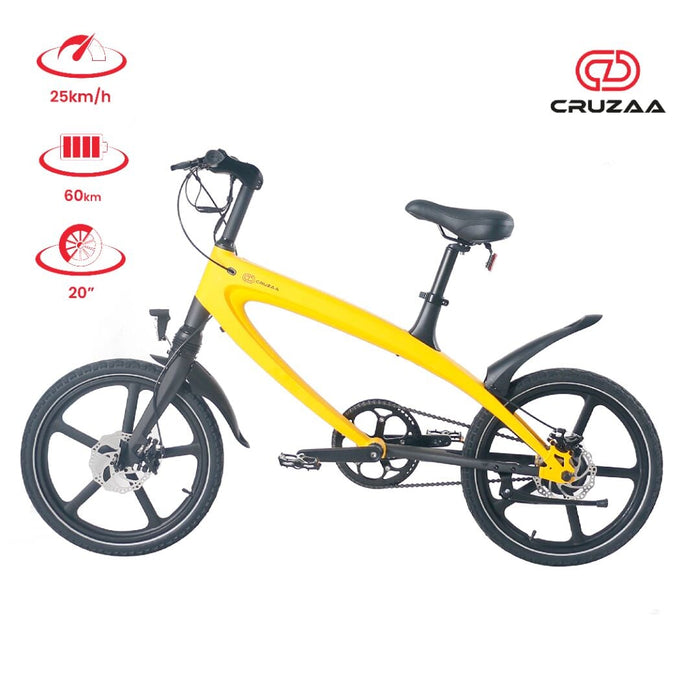 Cruzaa Built-In Speakers & Bluetooth Electric Bike, Solarbeam Yellow - 60km Range Urban City Bikes Cruzaa 