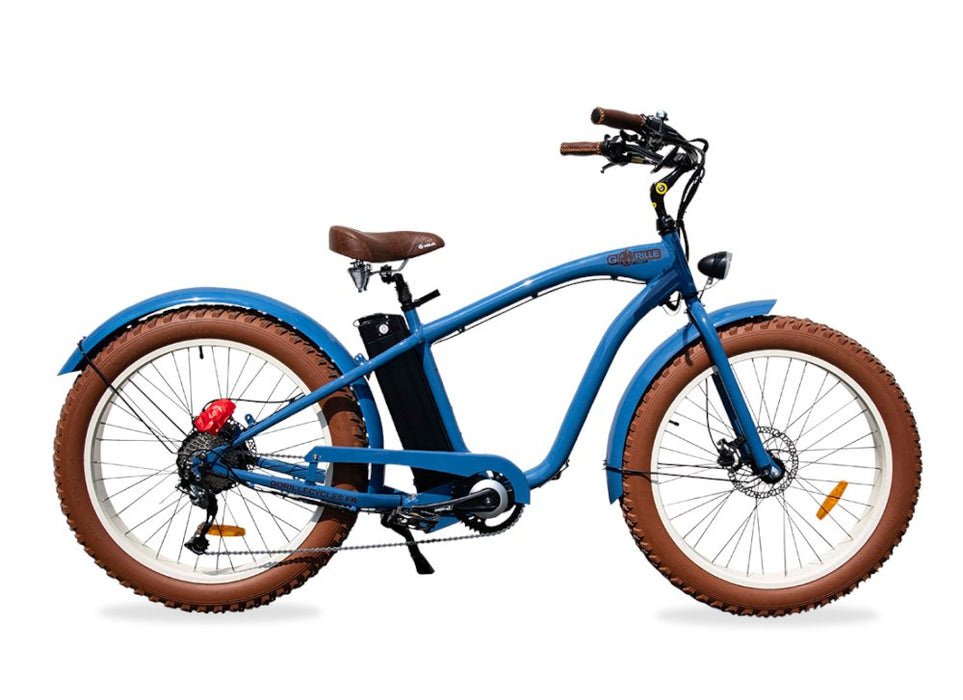 Gorille Male Cruiser Fat Tyre Electric Bike - 250W Urban City Bikes Gorille Blue 12Ah 