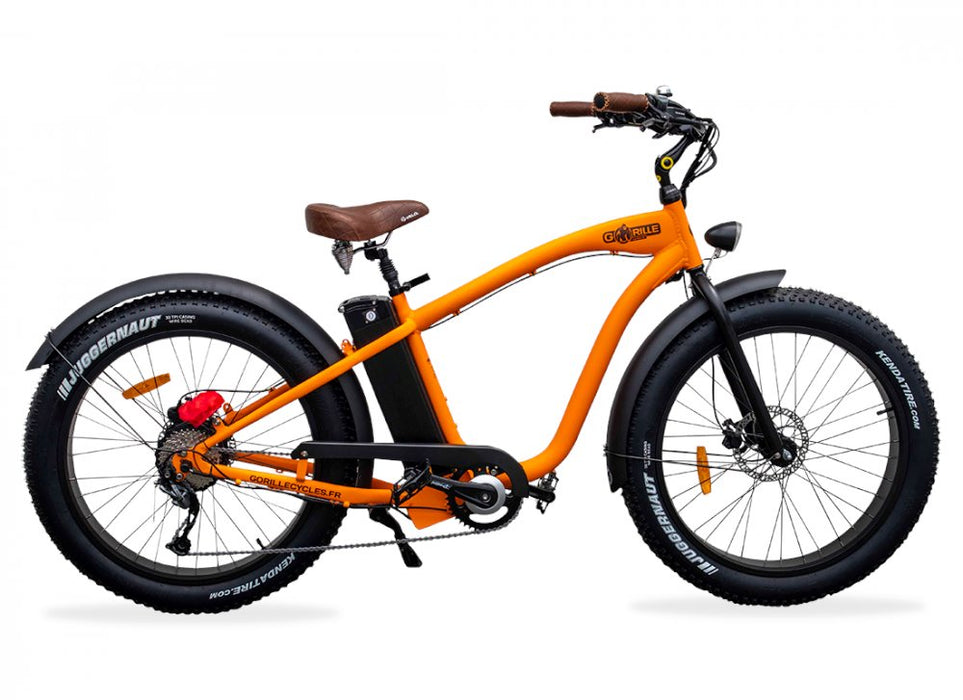 Gorille Male Cruiser Fat Tyre Electric Bike - 250W Urban City Bikes Gorille Orange 12Ah 