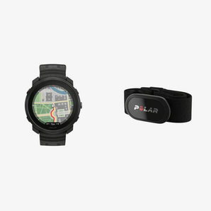 Polar fitness tracker with heart rate monitor on a light gray background