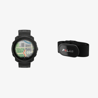 Polar fitness tracker with heart rate monitor on a light gray background